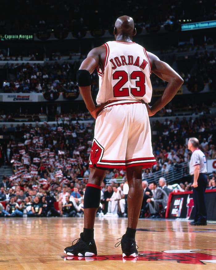 Michael Jordan Wearing Air Jordan 13 XIII Low Playoffs PE in 1998